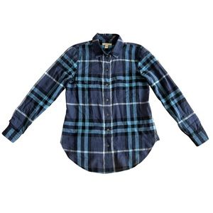 Burberry Blue Plaid Check Button Down Collar Shirt XS